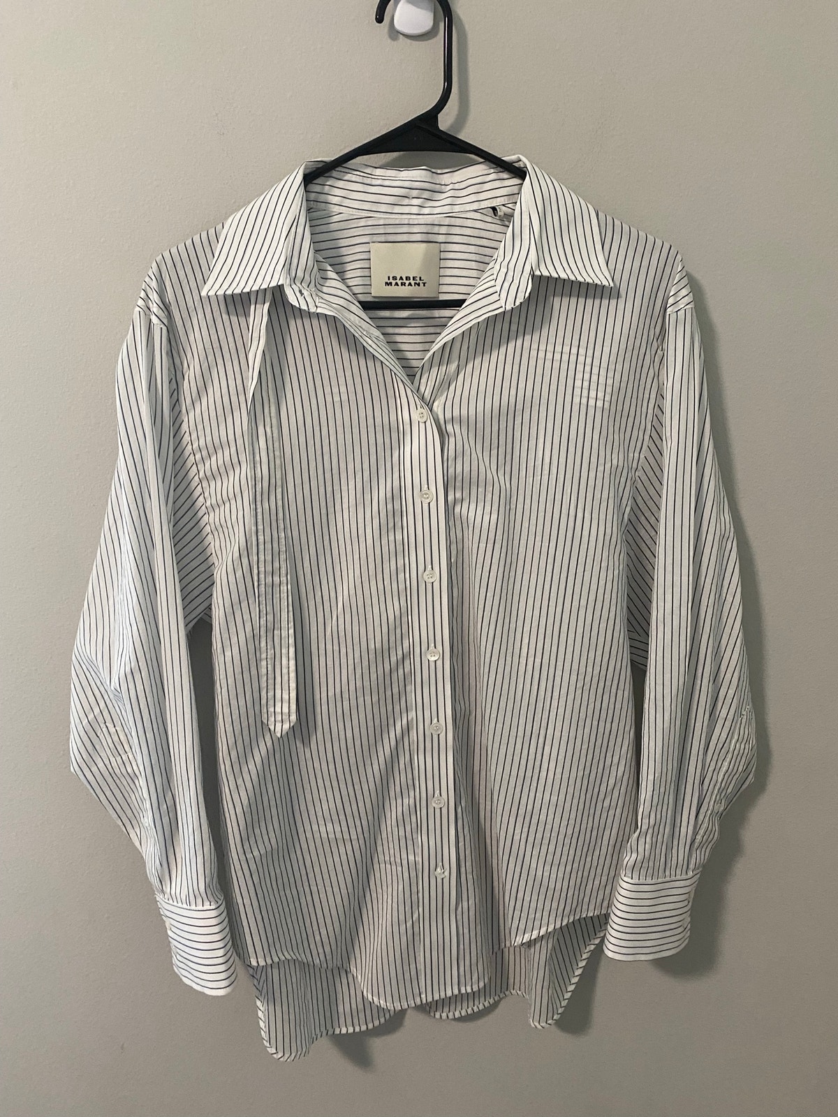 New Marant Striped Tie-Waist Button-Down Shirt, White/Gray, Size 34 (Us2)